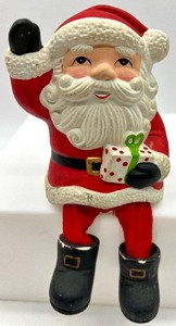 lot 13 image: Ceramic 1978 ENESCO Shelf Sitting Santa & Wooden Holiday Card Holder
