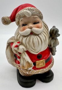 lot 4 image: Vintage HOMCO Numbered Porcelain Santa with Teddy Bear Miniature Bank and Elf with Book Figure