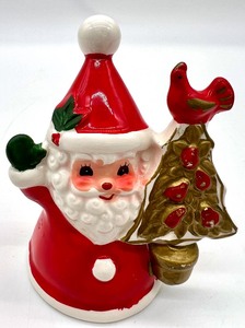 lot 6 image: Vintage Japan NAPCOWARE Ceramic Santa Bell, Santa Candle Holder & COLONIAL CERAMIC Stocking Candle Holder