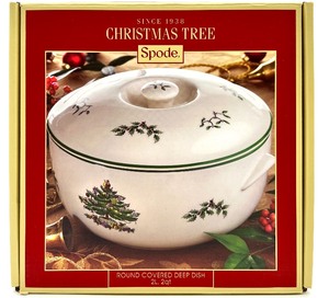 lot 24 image: Vintage NIB SPODE ENGLAND Christmas Tree Round Covered Casserole 2.5 QT Dish