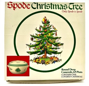 lot 34 image: Vintage SPODE ENGLAND Christmas Tree Round Deep Casserole 4.5 Pints Covered Dish in Box
