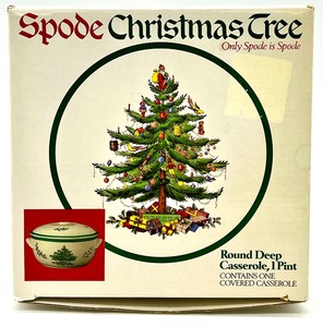 lot 41 image: Vintage SPODE ENGLAND Christmas Tree Round Deep Casserole Dish 1 Pint with Lid in box