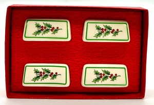 lot 44 image: Vintage SPODE ENGLAND Christmas Tree Place Card Holders 8 Count in Boxes