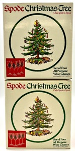 lot 48 image: Vintage SPODE ENGLAND Christmas Tree Wine Glasses