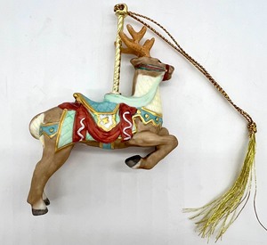 lot 55 image: 6 Vintage LENOX The Christmas Carousel Collection Ornaments - Reindeer, Elephant, Polar Bear, Lion, Zebra & Horse with Department 56 Mail Box & Fire Hydrant