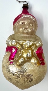 lot 93 image: 3 Vintage German Antique Mercury Glass Snowmen Ornaments