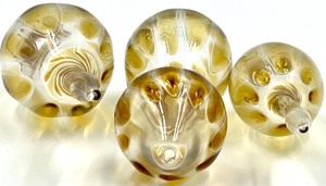 lot 95 image: 3 Vintage Golden Amber Hand Blown Glass Ornaments