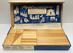 lot 30 image: 1960s Playskool Kindergarten Blocks Set In Original Box (Like New)