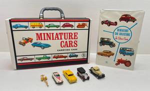 lot 75 image: Two 1966 Miniature Cars Carrying Cases 1 (Never Used) 1 (Lightly Used) With Some Misc. Cars