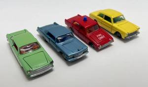 lot 77 image: 1960s LONE STAR Roadmaster Impy Super Cars Including Chrysler Imperial Sedan, Ford Corsair Fire Chief (Missing Front Passengers Tire), Fiat 2300S (Missing One Headlight) & Taunus 12 M (VERY CLEAN)
