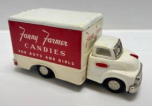 lot 85 image: 1950s FANNY FARMER CANDIES Steel Friction Driven Tin Delivery Van (WORKS) VERY CLEAN