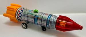 lot 101 image: Vintage 1960s Yoshino Battery Operated Toy Tin Bump-N-Go Apollo 15 Rocket (Works) VERY CLEAN