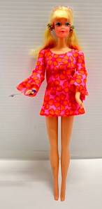 lot 268 image: 1967 Mattel Barbie Talking PJ Doll With Original Foil Label On Right Hand With Rooted Lashes (Voice Box Not Working)