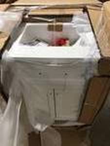 Home Decorators Collection Hanna 24 in. W x 19 in. D x 34.5 in. H Single Sink Bath Vanity in White with White Engineered Stone Top  Customer Returns See Pictures