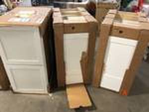 Pallet of Assorted  Kitchen Cabinets Various Sizes and Conditions Customer Returns See Pictures