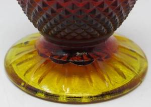 lot 60 image: Vintage Amberina Persimmons Hobnail Diamond Point Swung Glass Vase