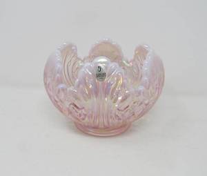 lot 61 image: Fenton Empress Lotus Pink Glass candle holder vase