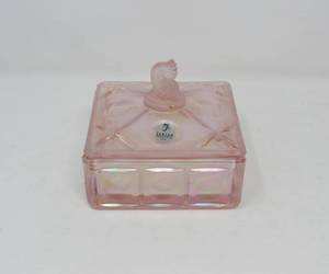 lot 62 image: Vintage Fenton Trinket box with Lid  Vintage Fenton large painted trellis melon powder box or candy dish with lid