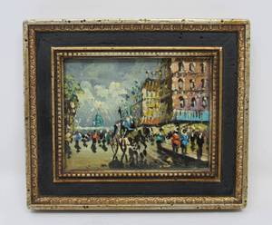 lot 106 image: Framed Painting French Street Scene  De Vitty