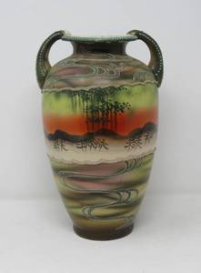 lot 119 image: Nippon Moriage birds, beaded hand painted Handled Vase