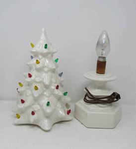 lot 150 image: MCM  White Christmas Ceramic tree lamps