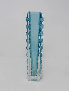 lot 170 image: green, 9.5 t x 4 x  1.5 blown glass with bubble texture Murano Style