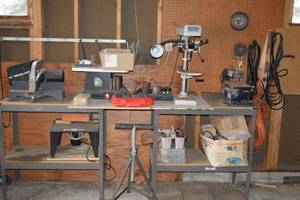 lot 5 image: Everything You See - Miter Saw, Oscillating Spindle Sander, Drill Press, Scroll Saw, and MORE