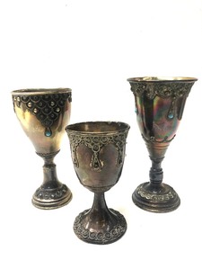 Lot of 3 Vintage Sterling Silver Judaica Kiddush Cups&nbsp