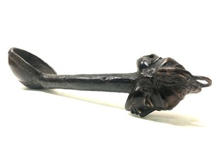 Rare Early Antique Bronze Figural Janus Head Ceremonial Ladle  Spoon