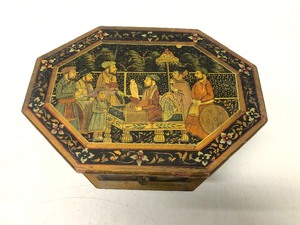 Antique Hand Painted Octagonal India  Mughal Wood Box