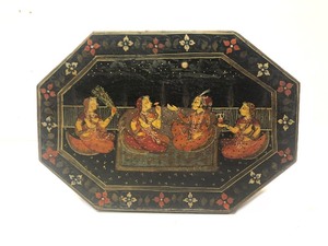 Antique Hand Painted Octagonal India  Mughal Wood Box