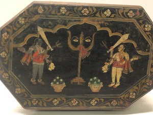 Antique Hand Painted Octagonal India  Mughal Wood Box