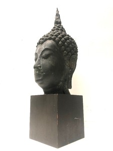 Large Antique 19th Century Thai Bronze Temple Buddha Head Bust