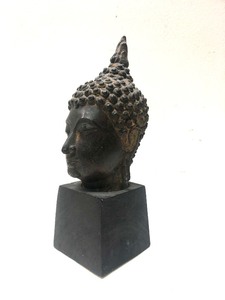 Smaller Antique 19th Century Thai Bronze Temple Buddha Head Bust