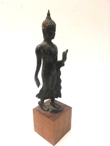 Antique Thai Bronze Sukhothai Walking Buddha Figure - Shakyamuni