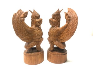 Matching Pair of Bali Carved Wood Deity Figures