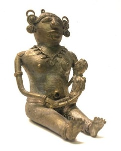 Antique Bastar Bronze Seated Mother &amp Child Figure