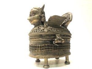 Unusual Old Hinged Bronze Box wFigurehead