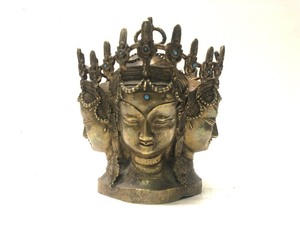 Antique 19th Century Thai Gilt Bronze 4-Headed Brahma Head Sculpture