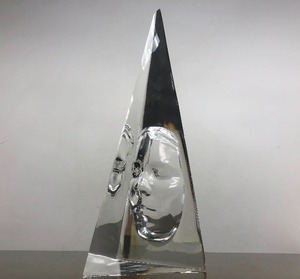 Large Vintage Lucite Triangular Sculpture wFace