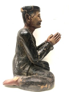 Large Old Indonesian Carved Wood Praying Figure&nbsp