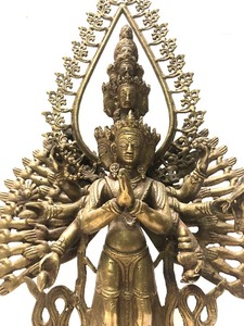 Large Antique Gilt Bronze Thousand Hands Buddha Sculpture