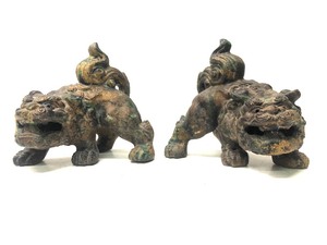 Pair of Antique Chinese Cast Iron Foo Dogs