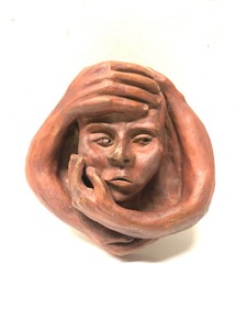 Abstract Head in Hands Sculpture By Denise S. Tennen