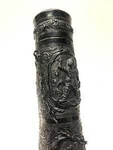 Old Circa 1930 Burmese Silver Engraved Scroll Container