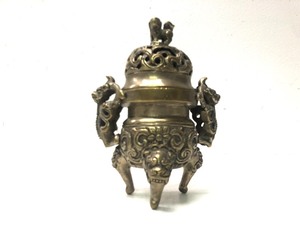 Antique Chinese BrassBronze Senser wFoo Dogs
