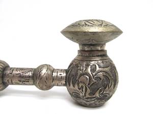Antique Oriental Chased Silver Opium Pipe wDragons