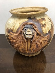 Beautiful Large Native American Emerging Face Stoneware Pot&nbsp