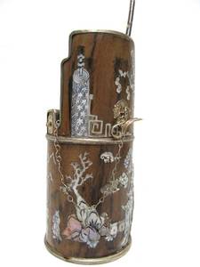 Ornate Antique Chinese Inlaid Opium Pipe