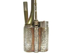 Ornate Antique Engraved Chinese Brass &amp Silver Opium Pipe